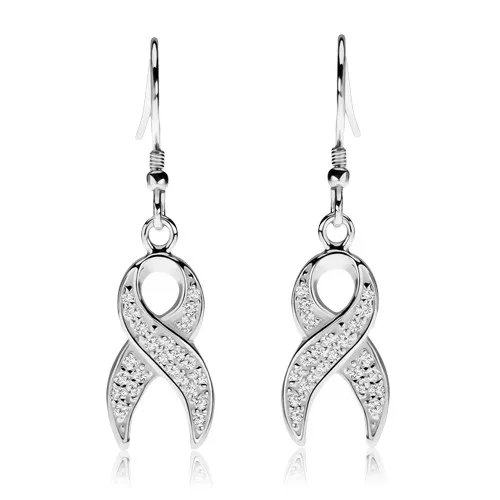 Strieborné náušnice 925, stužky s prekríženými koncami, číre zirkóniky