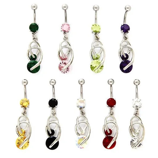 Piercing do pupku - podkovičky, farebné zirkóny - Farba zirkónu: Červená - R