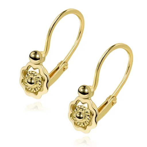 Zlaté detské náušnice 9K kvet so slnkom v strede