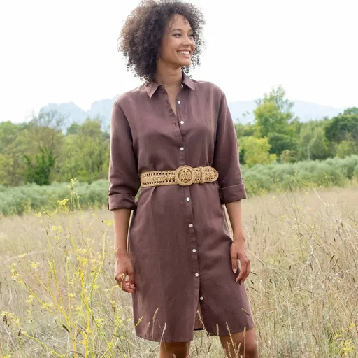 Krátke košeľové šaty zo zmesi bavlny a ľanu