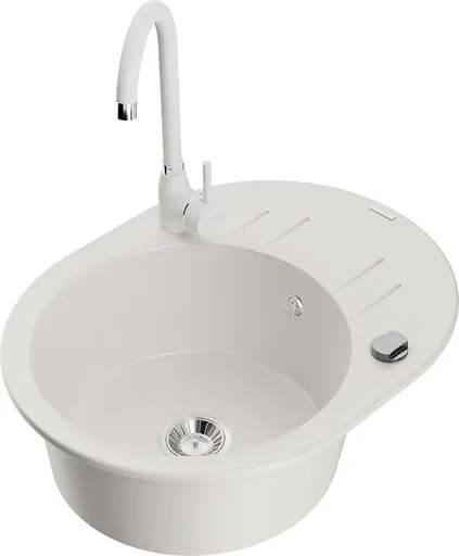 MEXEN/S MEXEN/S - Kevin granitový drez s odkvapkávačom vrátane batérie Telma, biela 6517-20-670200-20