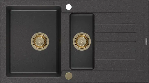 MEXEN/S MEXEN/S - Matias granitový drez 1.5 s odkvapkávačom 900x505 mm, čierna kropenatá, + zlatý sifón 6502901505-76-G