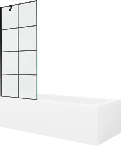 MEXEN/S - Vega obdĺžniková vaňa 180 x 80 cm s panelom + vaňová zástena 80, čierna vzor 550118080X9508007077