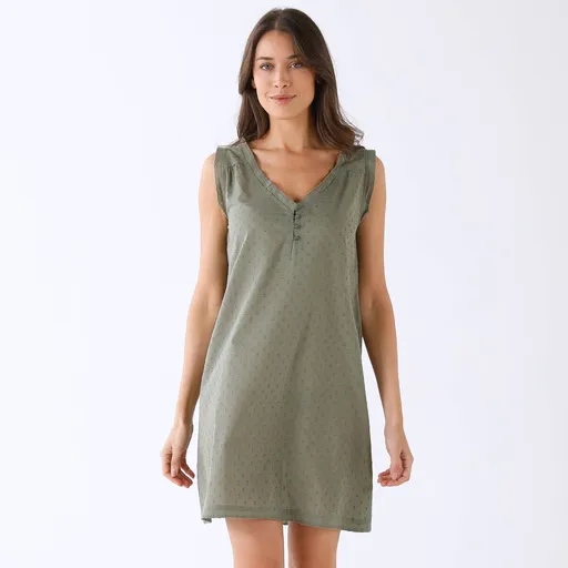 Nočná košeľa s efektom výšivky, bez rukávov