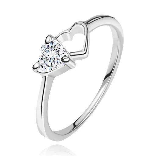 Strieborný prsteň 925 - prázdne a zirkónové srdiečko - Veľkosť: 55 mm