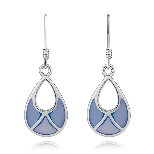 Náušnice, striebro 925, kvapka s výrezom, modrá perleť, africké háčiky