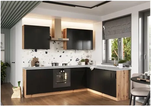 Artstolk Rohová kuchynská linka ISABEL | 200-260 cm dub artisan/čierna Prevedenie: bez pracovnej dosky