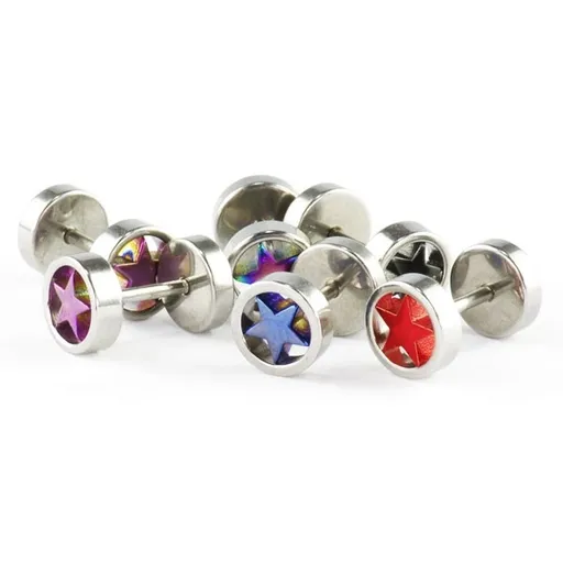 Falošný plug do ucha - farebná hviezda - Farba piercing: Červená