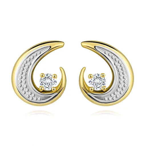 Zlaté náušnice 585 - čiastočná dvojfarebná kontúra slzy, okrúhly číry diamant