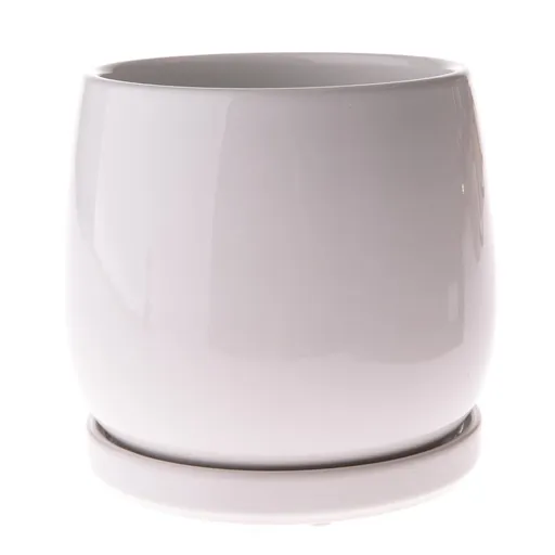 Keramický kvetináč s miskou Sophistic biela, 15 x 15,5 cm