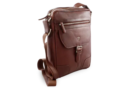 Hnedý pánsky kožený zipsový crossbag 215-1792-40