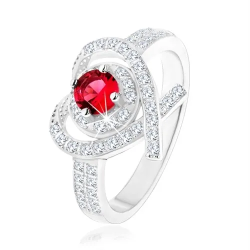 Prsteň zo striebra 925, obrys srdiečka s prekríženými líniami, ružový zirkón - Veľkosť: 50 mm