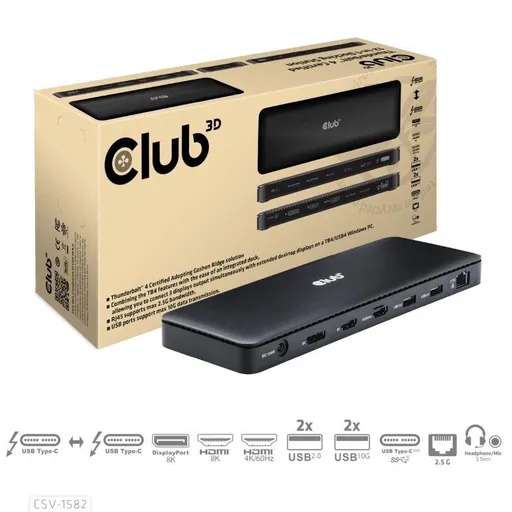 Club3D Dokovacia stanica USB-C 12v1, 1xDP, 1xHDMI, 2xUSB-C, 4xUSB, 1xRJ45, čierna