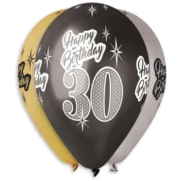 Nafukovacie balóniky, 30 cm, Happy Birthday „30, mix farieb, 5 ks (8595681501141)