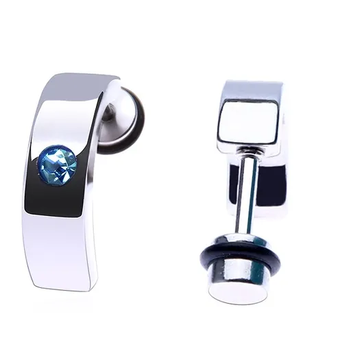 Nepravý plug do ucha z ocele - lesklý oblý pás so zirkónom