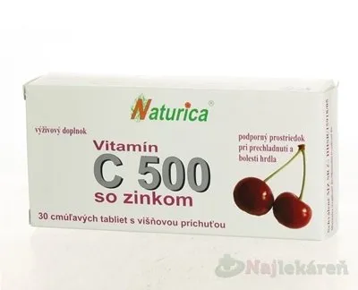 Naturica Vitamín C 500 mg so zinkom 30 cmúľacích tabliet