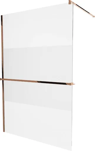 MEXEN/S - KIOTO Sprchová zástena WALK-IN s poličkou a držiakom uterákov 100 x 200, transparent/matné sklo 8 mm, ružové zlato 800-100-121-60-35