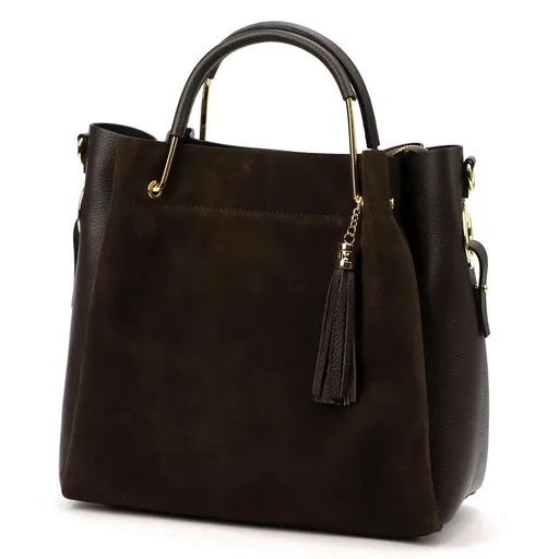 Tmavohnedá dámska kabelka z brúsenej kože Luka