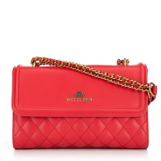 Dámska kabelka cez rameno z pravej kože s červeným prešívaním 100-4E-205-3