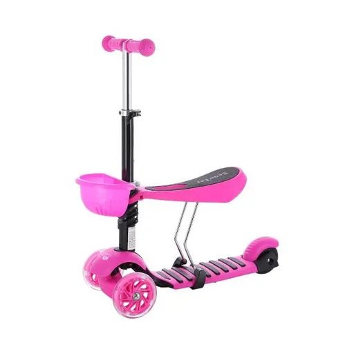 Detská trojkolesová kolobežka MINI SCOOTER 2v1 so svietiacimi LED kolesami, ružová