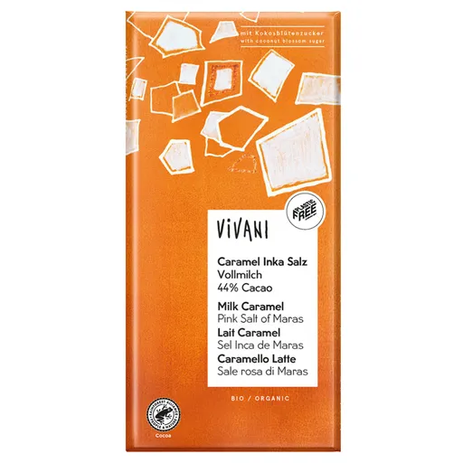 VIVANI Mliečna čokoláda s karamelom a soľou BIO 80 g