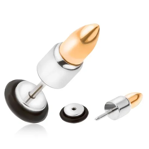 Oceľový falošný plug do ucha, zlato-strieborný náboj