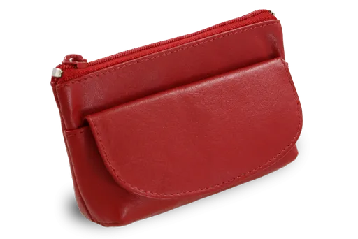 Červená kožená kľúčenka so zipsovým a poklopovým vreckom 619-0369-31