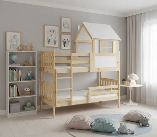 BMS Detská poschodová posteľ KACPER s domčekom  | borovica 90 x 190 cm