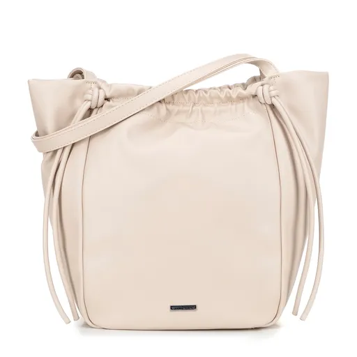 Dámska shopperka z ekokože s ozdobnými šnúrkami béžová 100-4Y-434-9