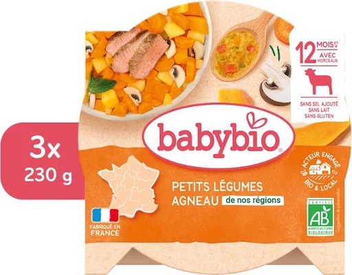 BABYBIO Dusená zelenina s jahňacím mäsom 3× 230 g (BABY11813s)