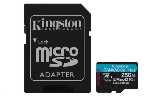 Kingston MicroSDXC karta 256GB Canvas Go! Plus, R: 170/W: 90MB/s, Class 10, UHS-I, U3, V30, A2 + Adaptér