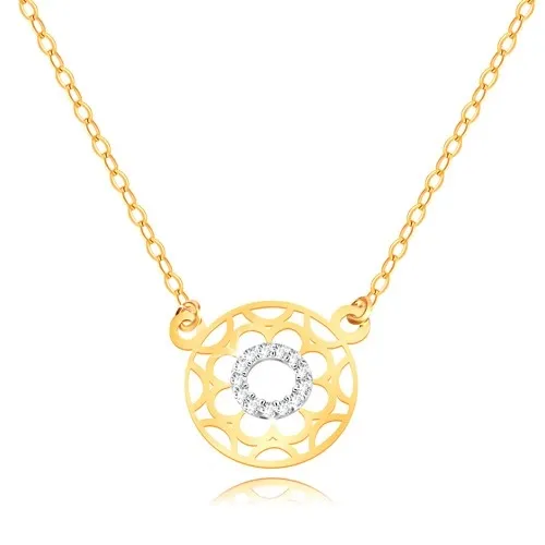 Náhrdelník v kombinovanom 9K zlate - vyrezávaný kvietok a zirkónový prstenec