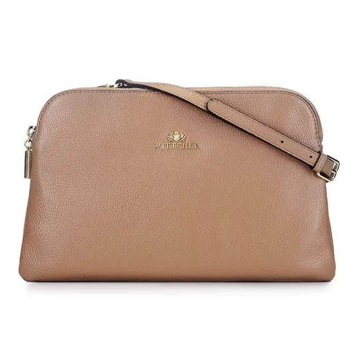 Dámska listová kabelka z kože malá béžová trapezová