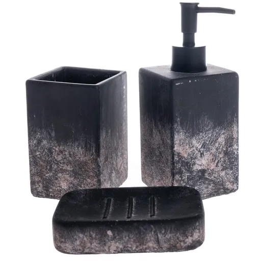 Súprava cementových kúpeľňových doplnkov Bain 3 ks, čierna