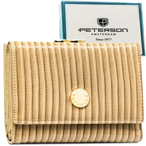 Béžová dámska kožená peňaženka s prúžkovaným vzorom a RFID ochranou