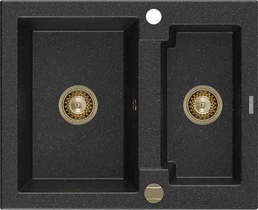 MEXEN/S MEXEN/S - Carlos granitový drez 1.5 582x475 mm, čierna/striebro metalík + zlatý sifón 6518581500-73-G