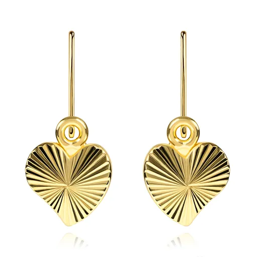 Zlaté náušnice 9K v tvare srdca s lúčovými zárezmi