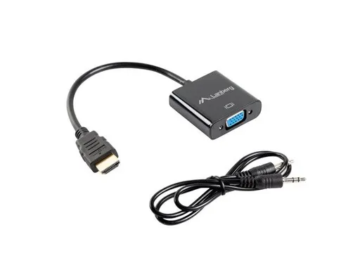 LANBERG adaptér HDMI (M) na VGA (F) + Minijack 3.5mm (F) kábel 20cm