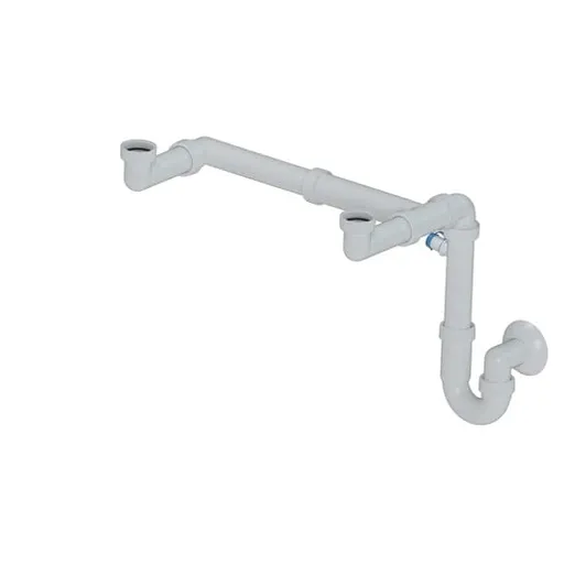 Drezový sifón MULTI dvojitý úsporný s odbočkou 6/4" x 40 mm biely DREZSIFON6440VARIO