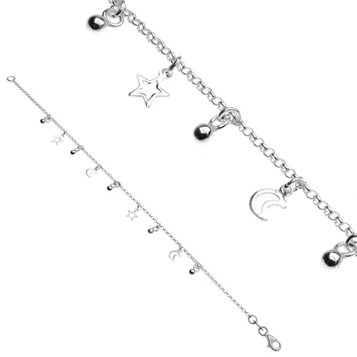 Strieborná retiazka 925 na ruku - hviezdičky a mesiac