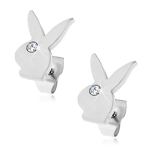 Náušnice z chirurgickej ocele - hlava zajačika, číry zirkónik
