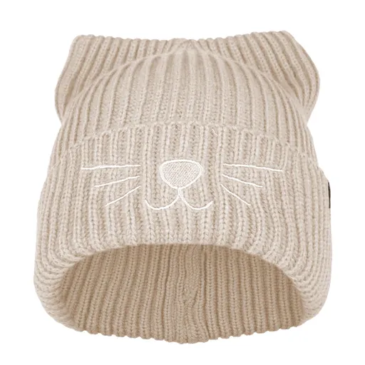 Bontis Pletená čiapka s výšivkou Mačka - Béžová | uni