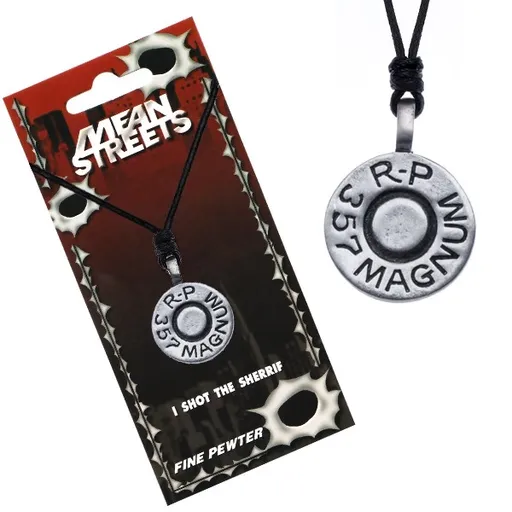 Náhrdelník so šnúrkou, kruhový prívesok, náboj Magnum