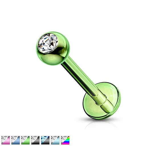 Labret z chirurgickej ocele - gulička so zirkónom, povrch anodizovaný titánom - Rozmer: 1,2 mm x 8 mm, Farba zirkónu: Modrá - B