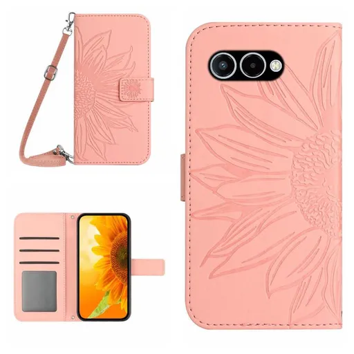 ART SUNFLOWER Peňaženkový kryt so šnúrkou pre T Phone 3 ružový