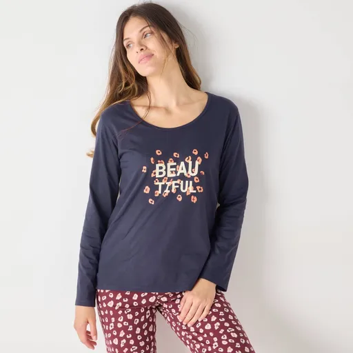 Pyžamové tričko s dlhými rukávmi a stredovou potlačou Beautiful
