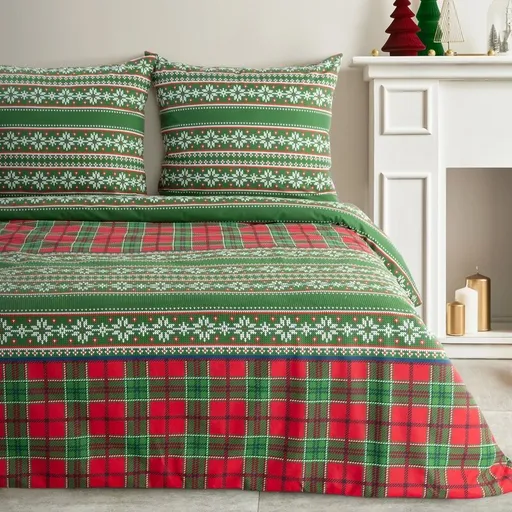ArtFir Vianočné obliečky na jednolôžko AURORA | zelená/červená 140 x 200 cm