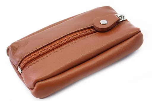 Hnedá kožená kľúčenka so zipsovým vreckom 619-2418-45