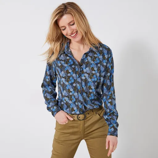 Košeľa na gombíky s drobným vzorom z recyklovaného polyesteru