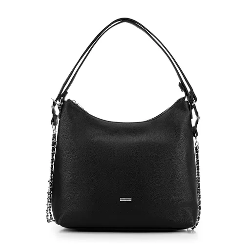 Damska torba – plecak ze skóry ekologicznej czarno-srebrna 29-4Y-601-1S